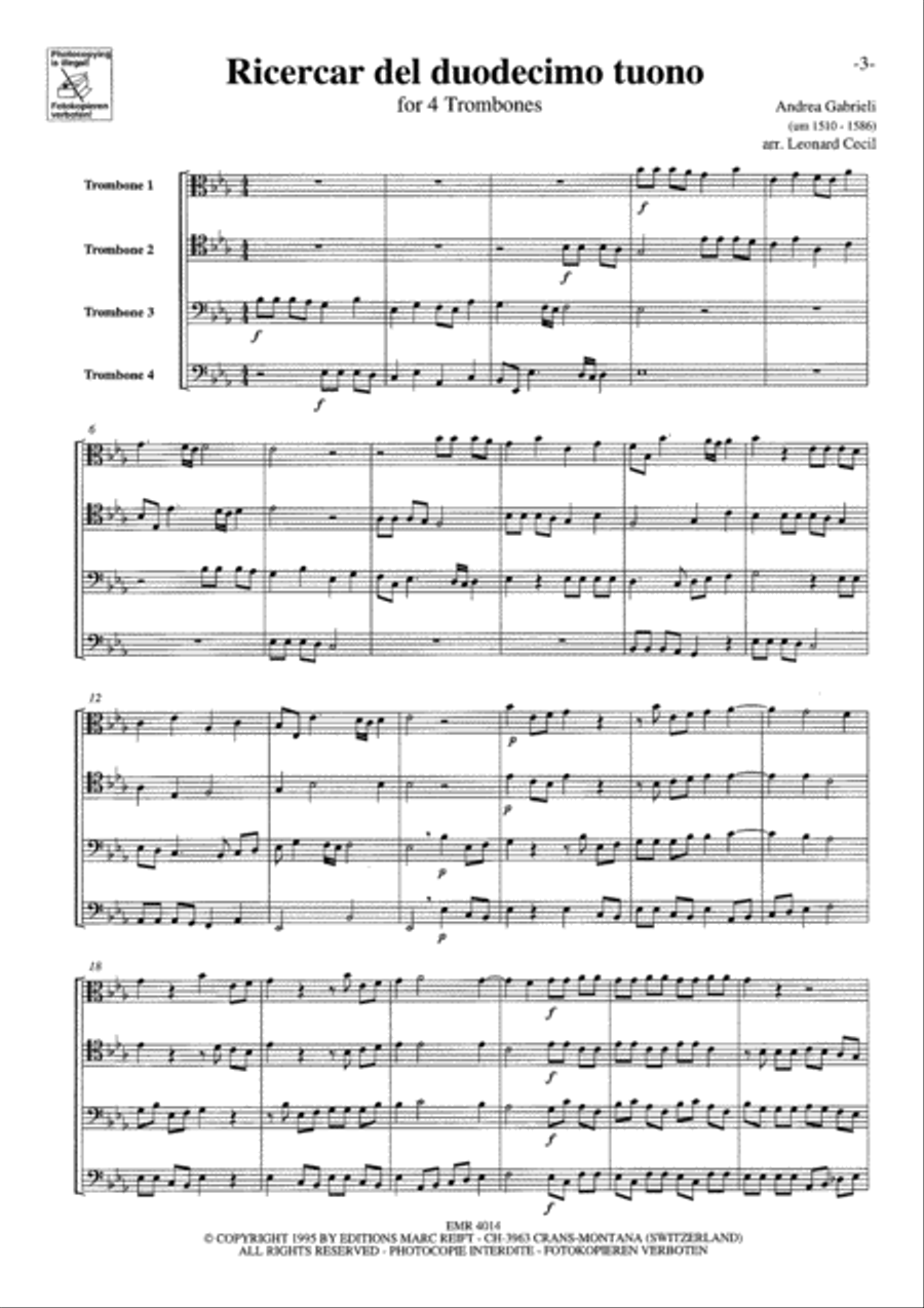 Ricercar del duodecimo tuono Trombone Quartet scores gallery preview page 6