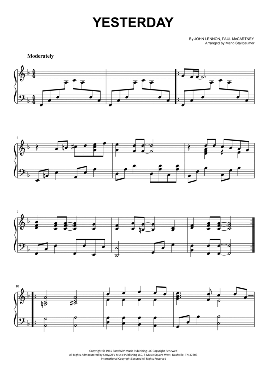 Yesterday Piano Solo scores gallery preview page 1