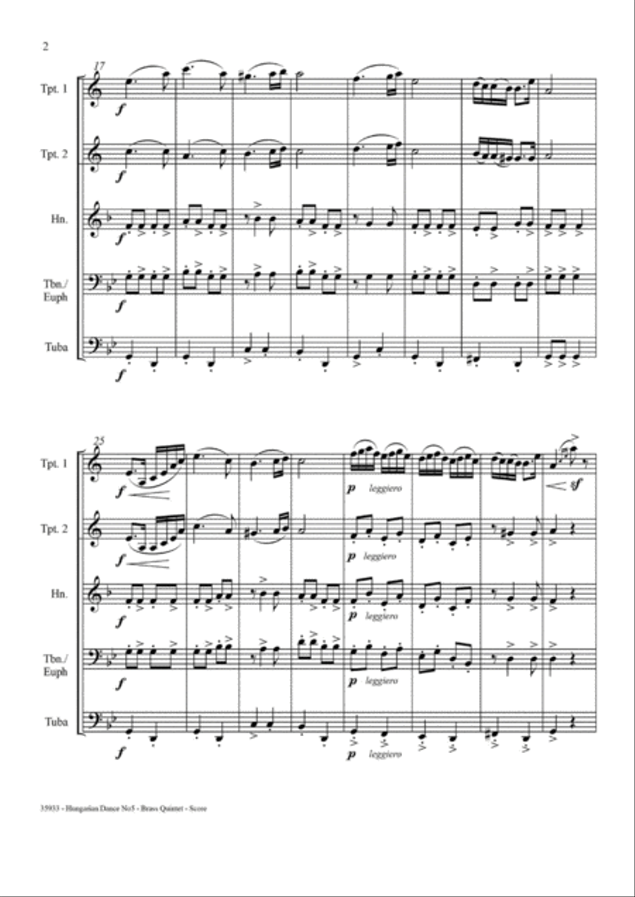 HUNGARIAN DANCE NO5 – BRASS QUINTET Brass Quintet scores gallery preview page 3