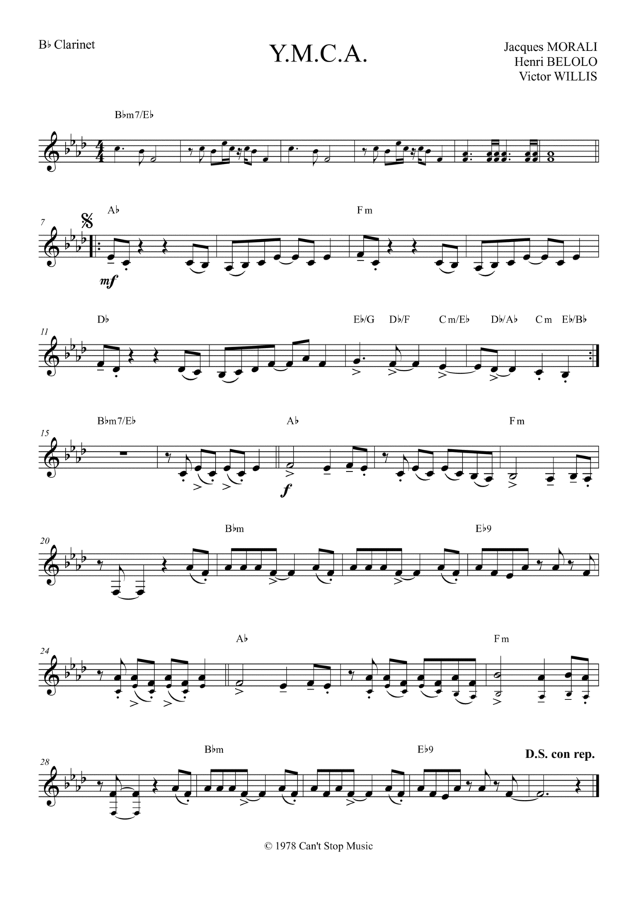 Y.m.c.a. B-Flat Clarinet scores gallery preview page 1