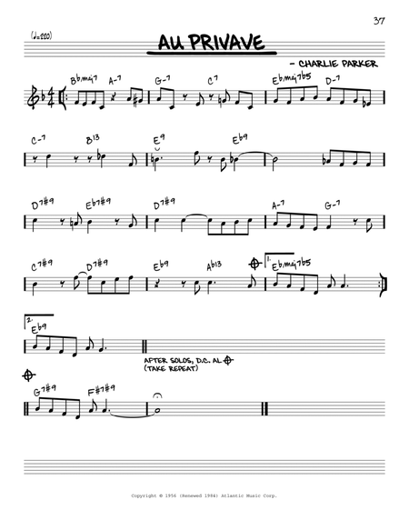 Au Privave [Reharmonized version] (arr. Jack Grassel)