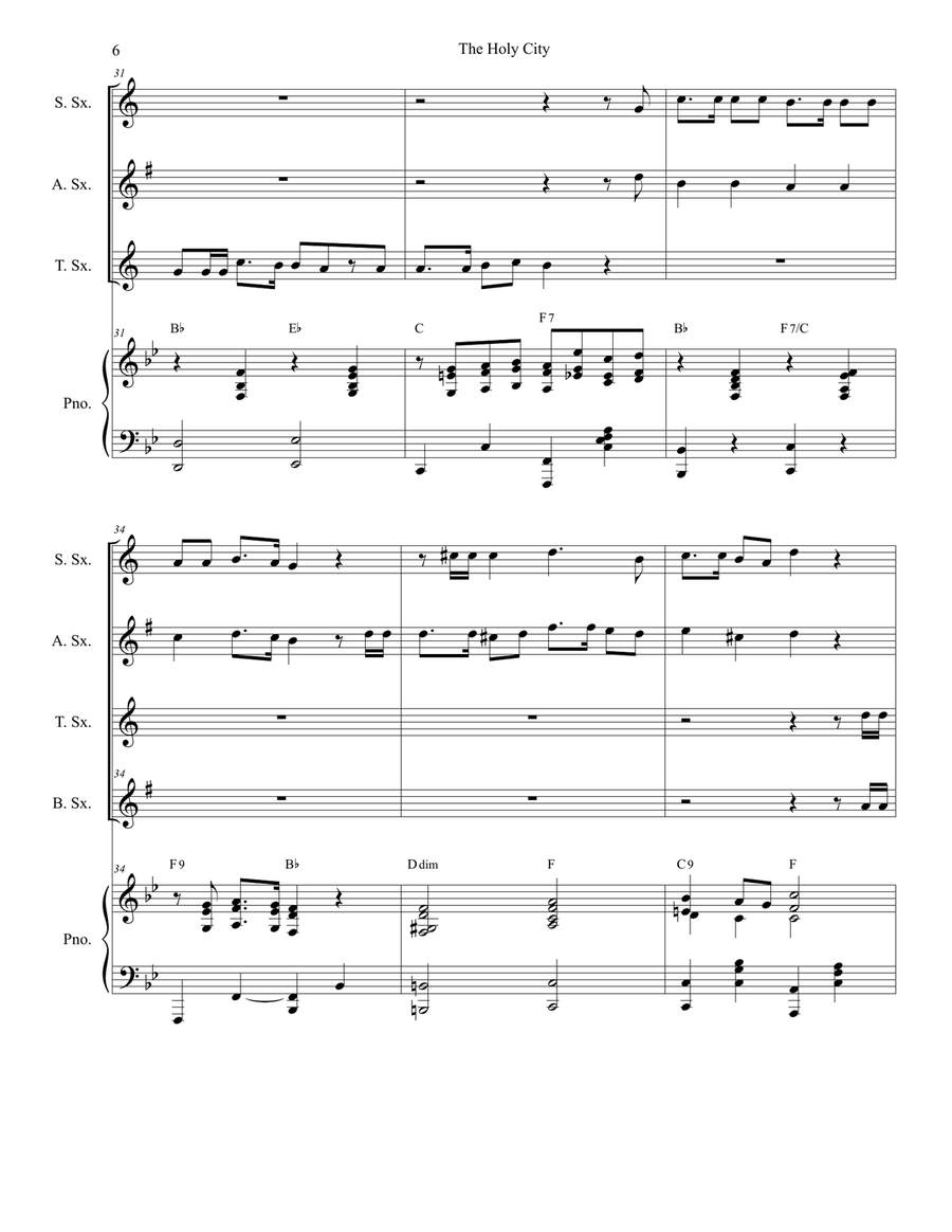 The Holy City (Saxophone Quartet and Piano) Woodwind Ensemble scores gallery preview page 6