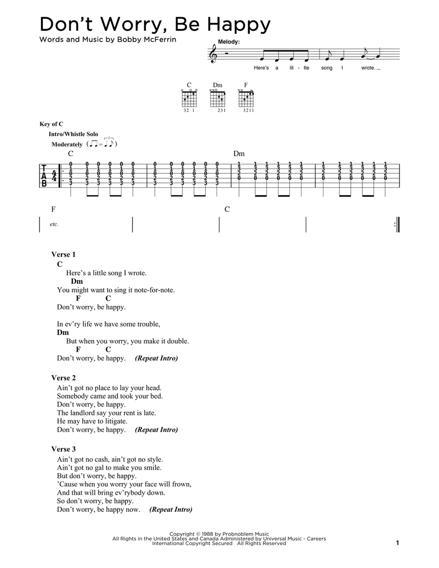 Don't Worry, Be Happy Acoustic Guitar scores gallery preview page 1
