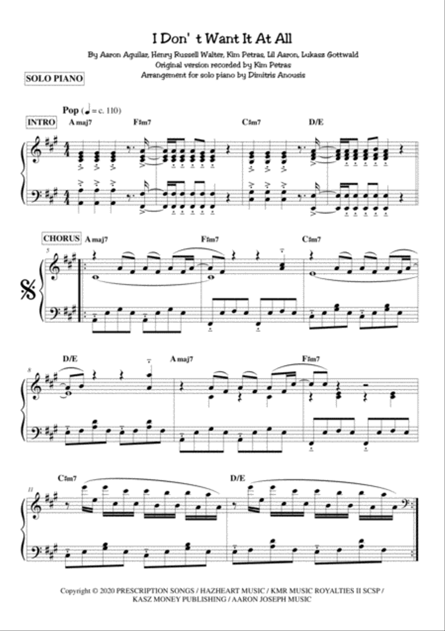 I Don't Want It All Piano Solo scores gallery preview page 3