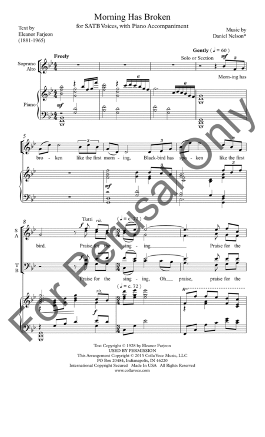 Morning Has Broken 4-Part scores gallery preview page 2