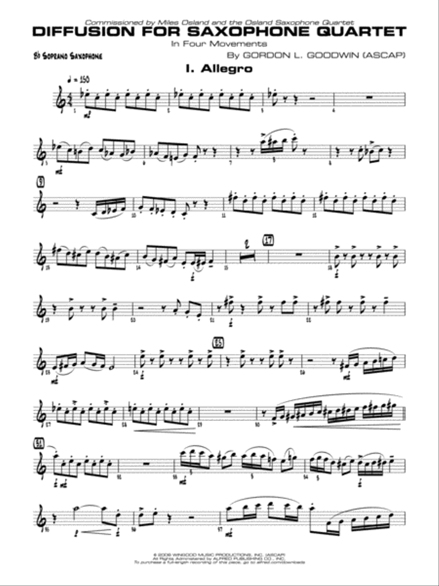Diffusion for Sax Quartet: B-flat Soprano Saxophone Saxophone Quartet scores gallery preview page 2