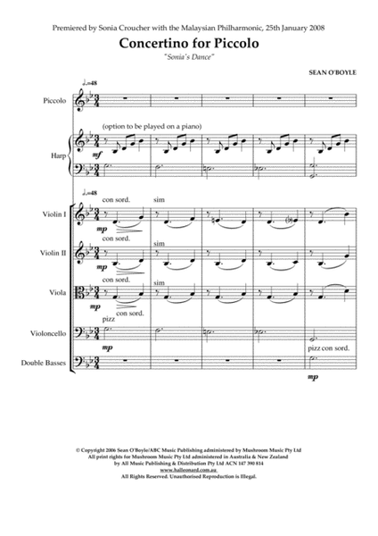 Sonia's Dance Concertino for Piccolo - Score