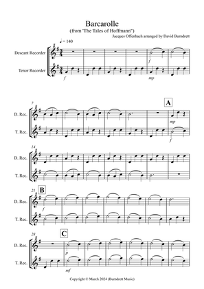 Barcarolle "The Tales of Hoffmann" for Descant and Tenor Recorder Duet