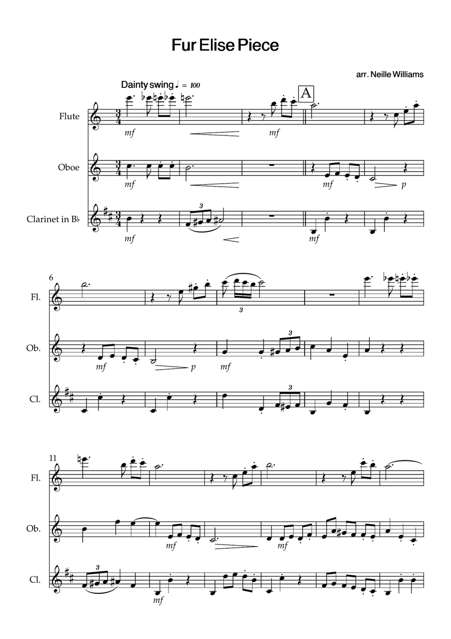 Fur Elise Piece Fur Elise Piece Woodwind Trio scores gallery preview page 2