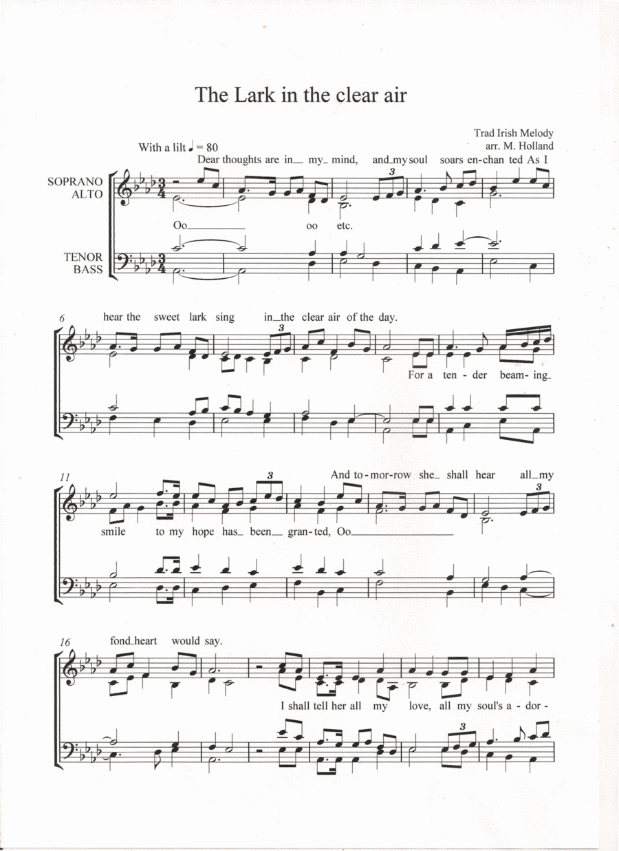 The Lark in the clear air 4-Part scores gallery preview page 1