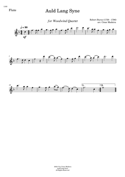 Auld Lang Syne - Woodwind Quartet (Full Score and Parts) image number null