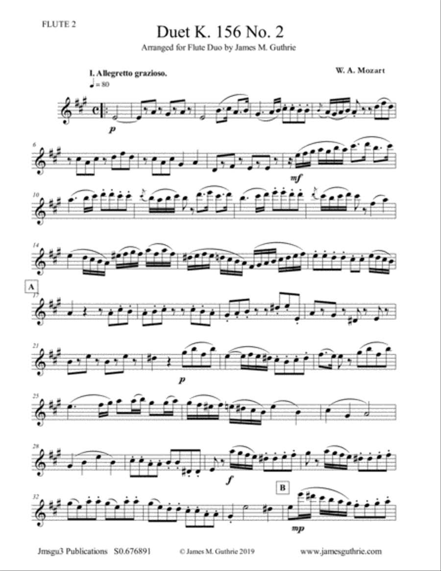 Mozart: Duet K. 156 No. 2 for Flute Duo Flute Duet scores gallery preview page 1