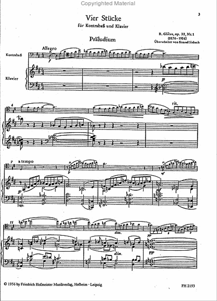 Vier Stücke, aus op. 32 & op. 9 Double Bass scores gallery preview page 2