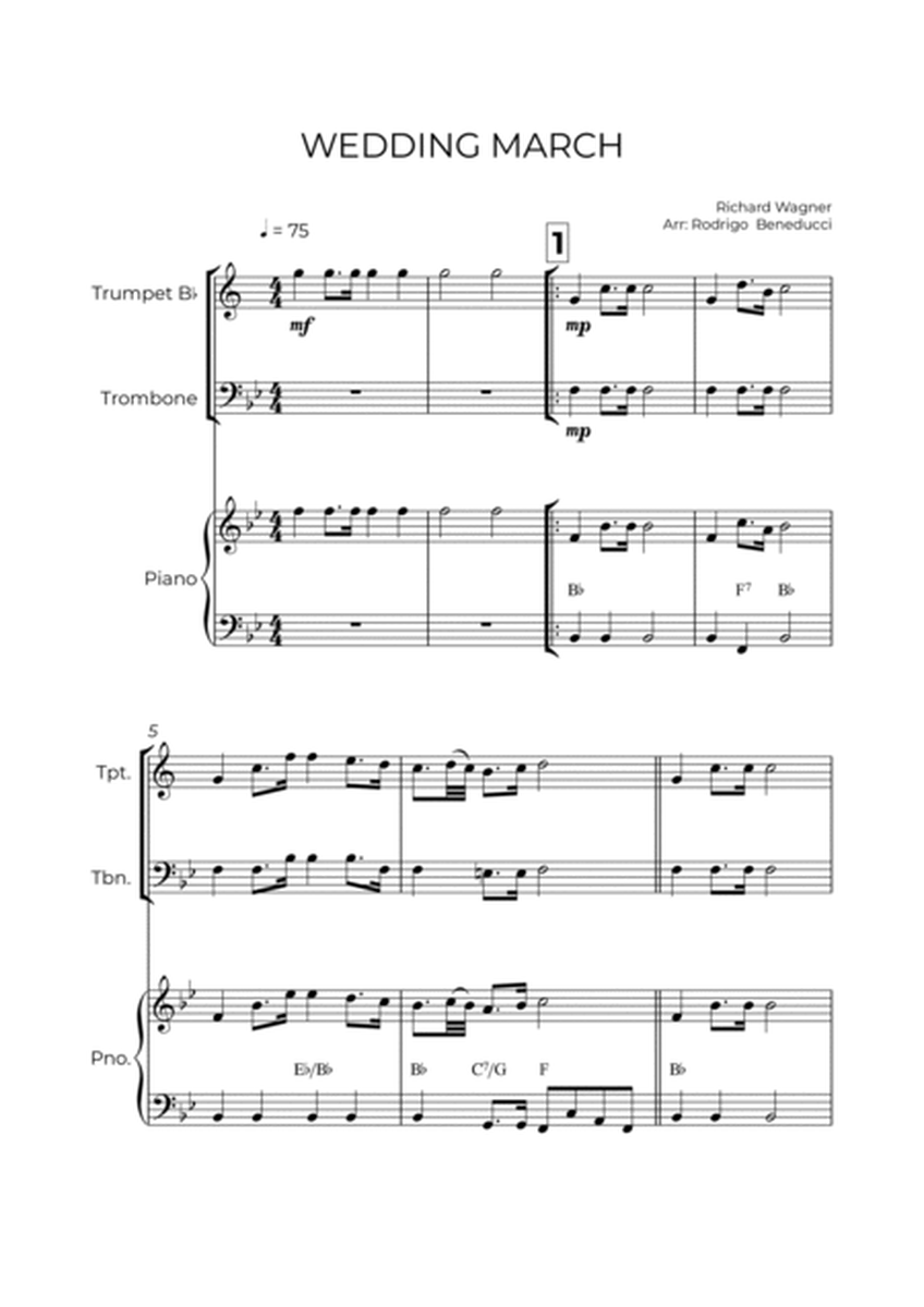 WEDDING MARCH - RICHARD WAGNER - BRASS PIANO TRIO (TRUMPET, TROMBONE & PIANO) image number null