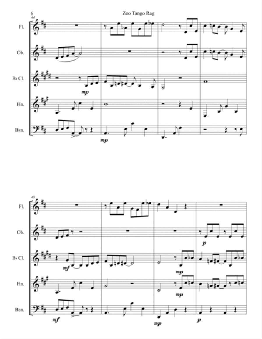 Zoo Tango Rag for Woodwind Quintet Woodwind Quintet scores gallery preview page 6