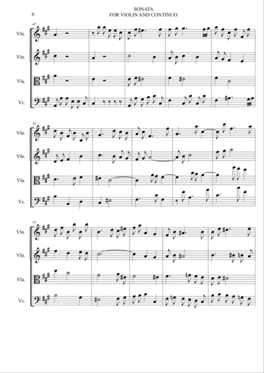SONATA FOR VIOLIN AND CONTINUO - D. Zipoli - Arr. for String Quartet String Quartet scores gallery preview page 6