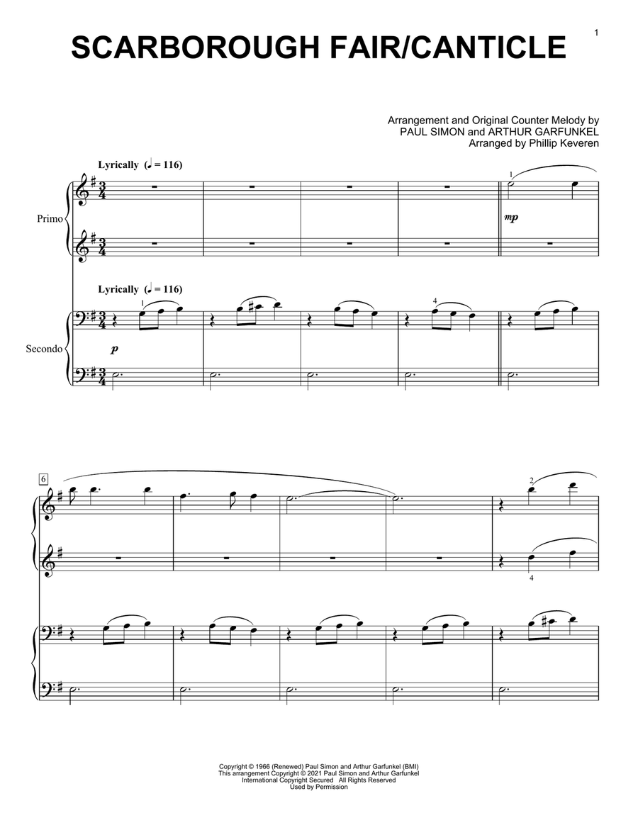Scarborough Fair/Canticle (arr. Phillip Keveren) Piano Duet scores gallery preview page 1
