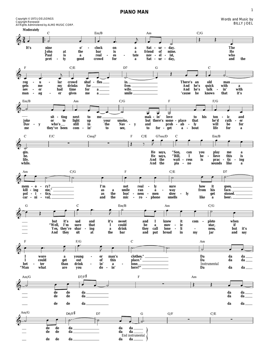 Piano Man Electric Guitar scores gallery preview page 1