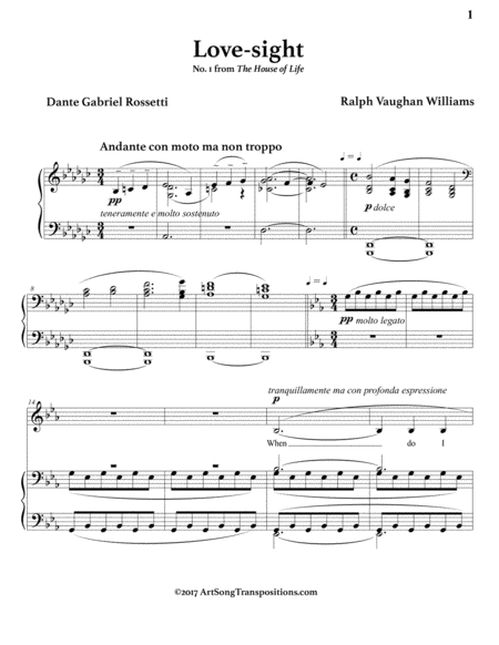 VAUGHAN WILLIAMS: Love-sight (transposed to E-flat major, low key)