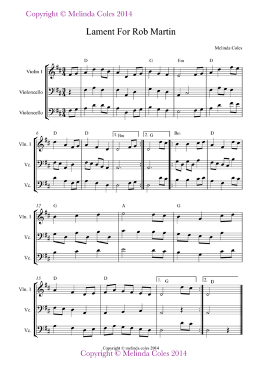 Lament for Rob Martin Lament for Rob Martin String Trio scores gallery preview page 1