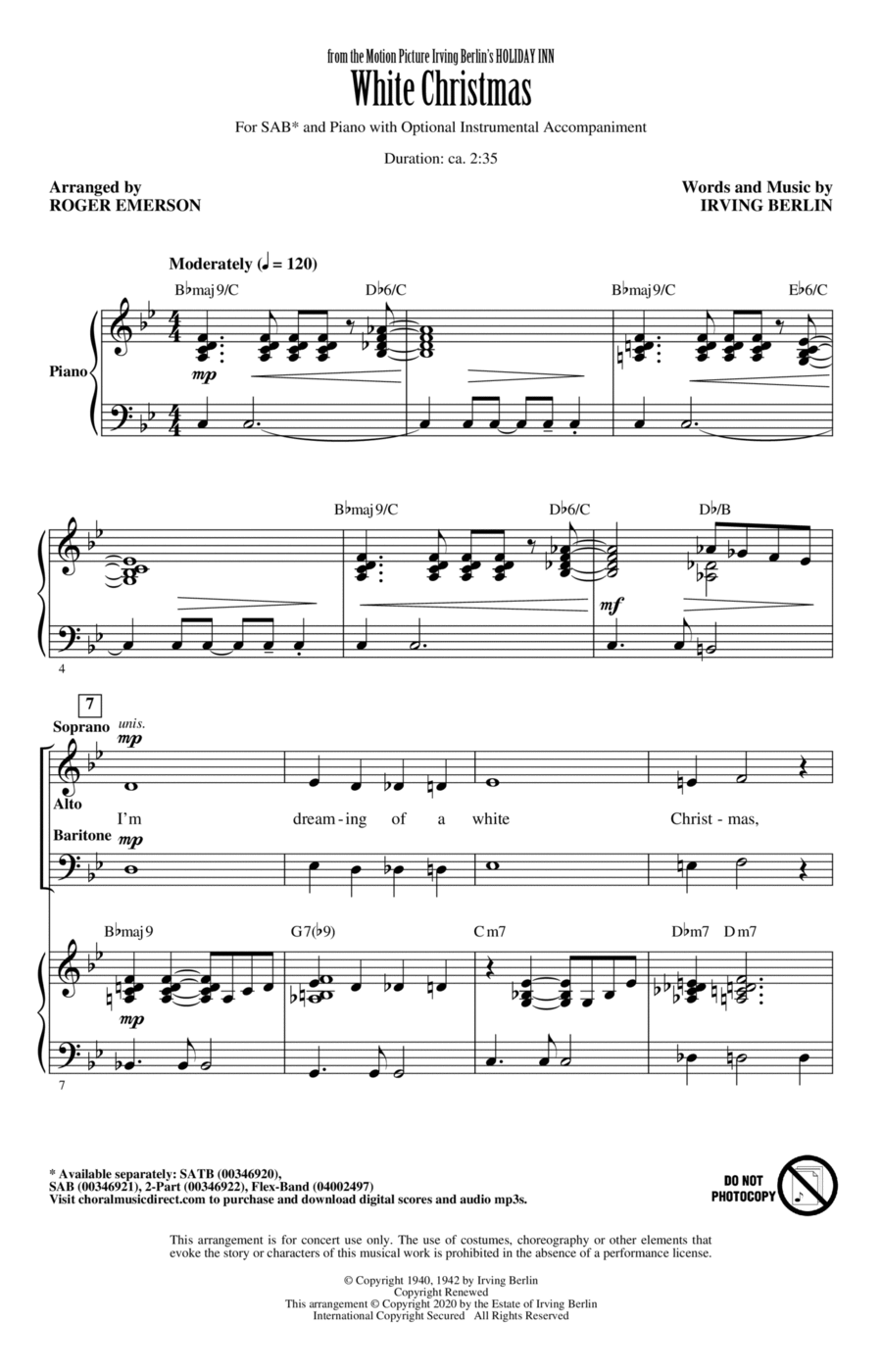 White Christmas (from Holiday Inn) (arr. Roger Emerson) 3-Part scores gallery preview page 1