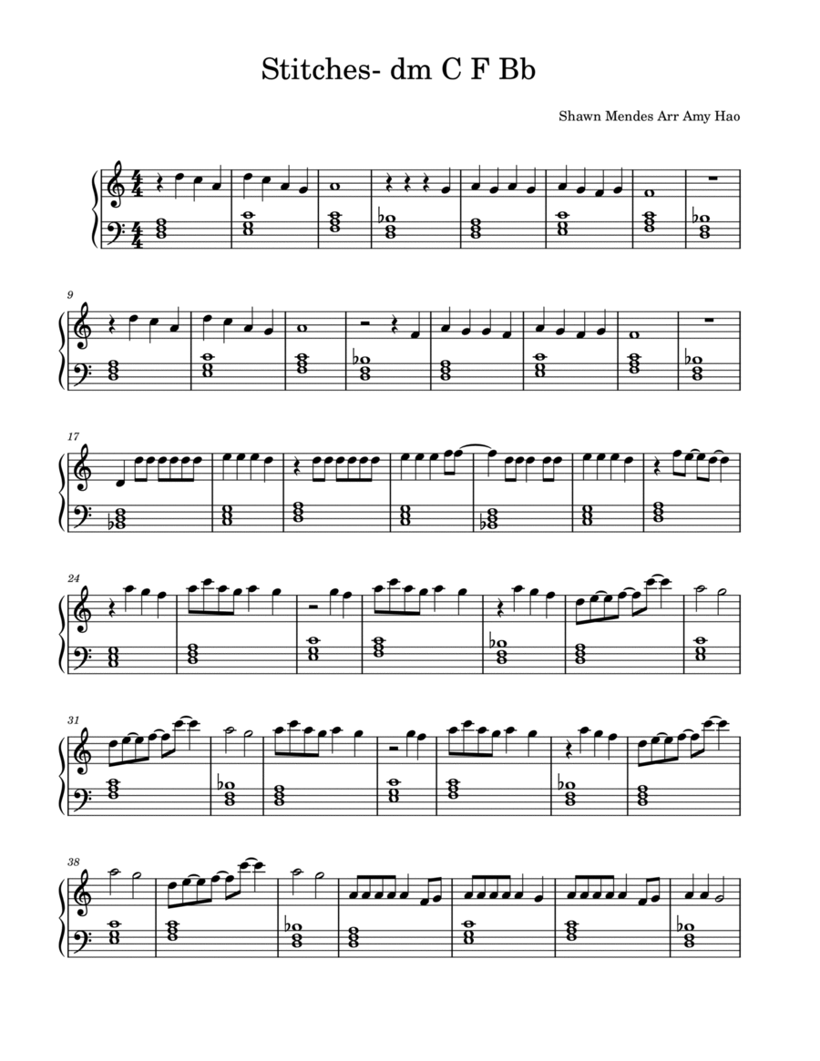Stitches Piano Solo scores gallery preview page 1
