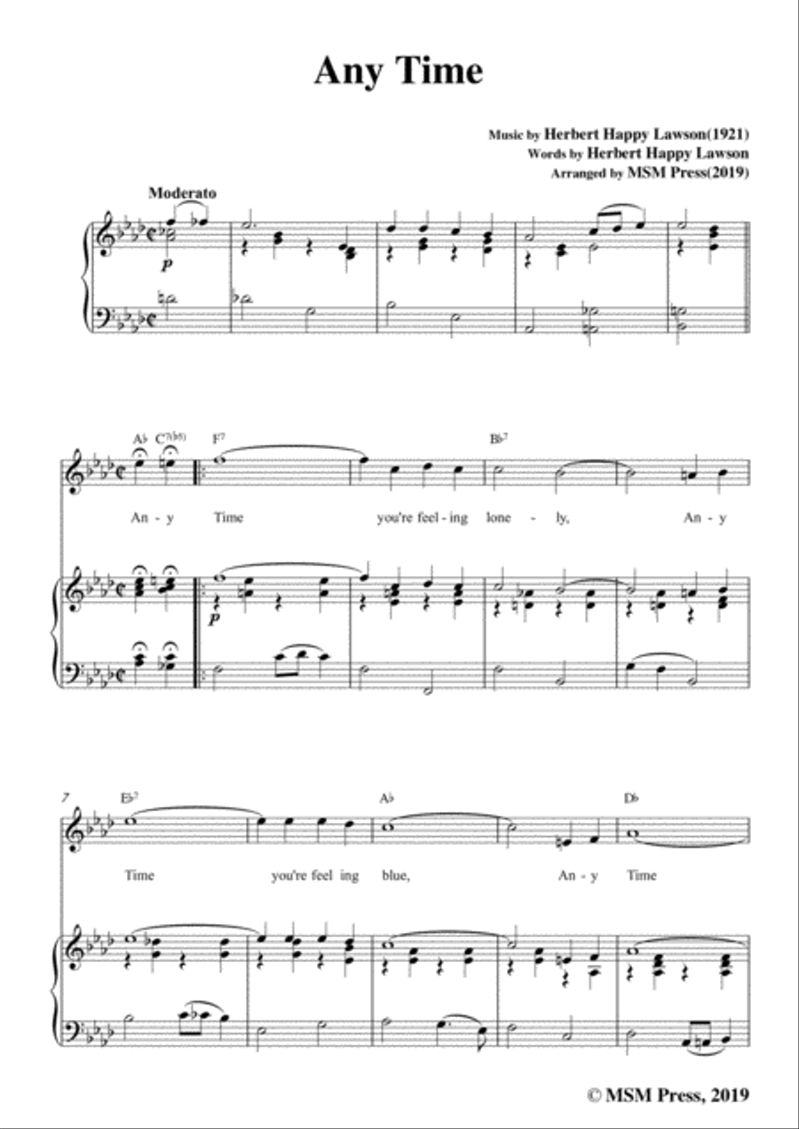 Herbert Happy Lawson-Any Time,in A flat Major,for Voice&Piano Voice scores gallery preview page 3