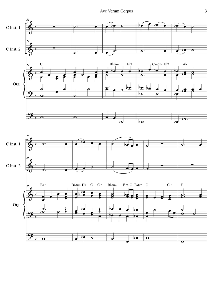 Ave Verum Corpus (Duet for C-Instruments - Organ Accompaniment) Organ scores gallery preview page 3