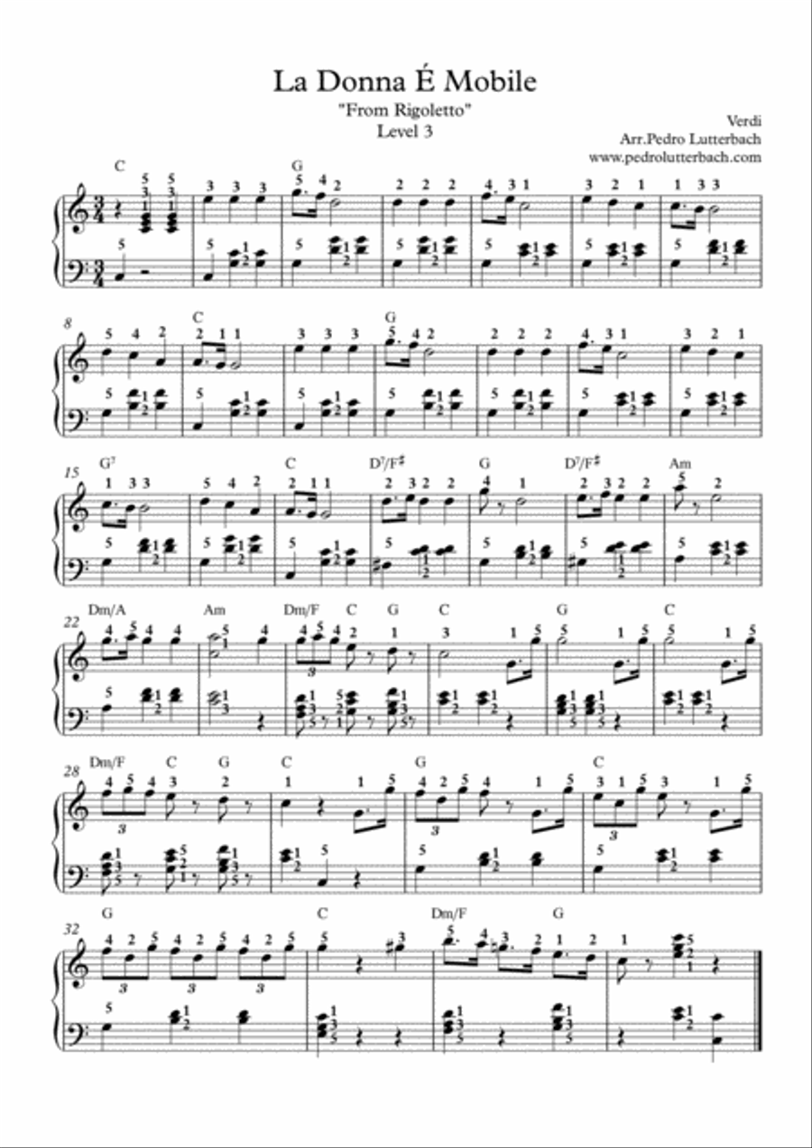 La Donna É Mobile Piano Solo scores gallery preview page 1