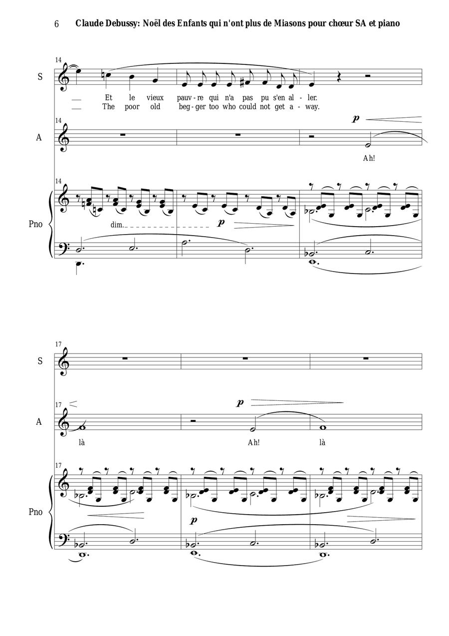 Claude Debussy: Noël des Enfants Qui N'ont Plus de Maisons for SA Treble choir and piano SA scores gallery preview page 6