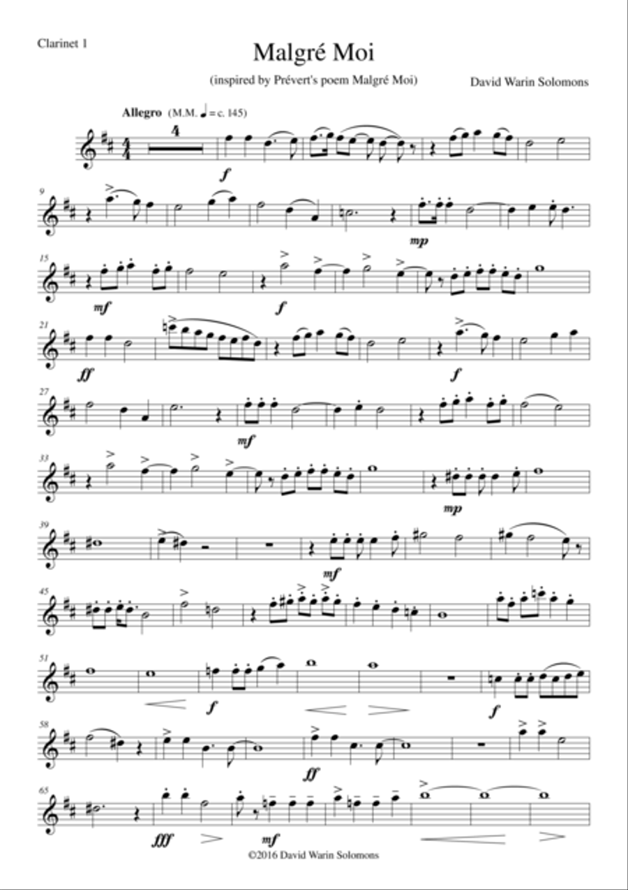 Malgré Moi (Despite myself) for 2 clarinets and piano Clarinet Duet scores gallery preview page 5