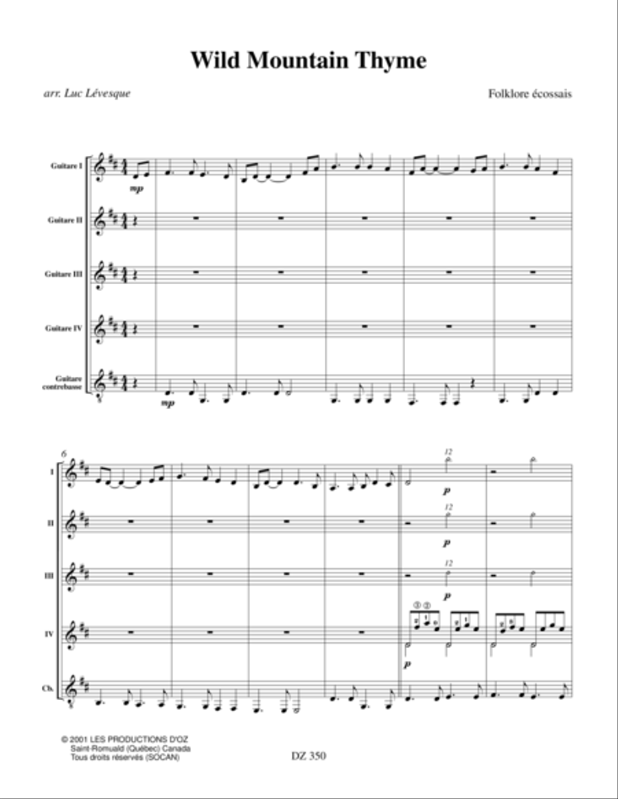 Wild Mountain Thyme Wild Mountain Thyme Guitar Ensemble scores gallery preview page 1