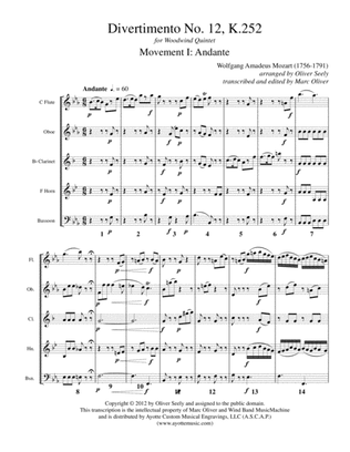 Divertimento No. 12, K.252 for Woodwind Quintet