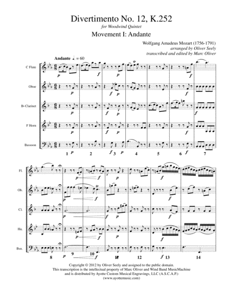 Divertimento No. 12, K.252 for Woodwind Quintet image number null
