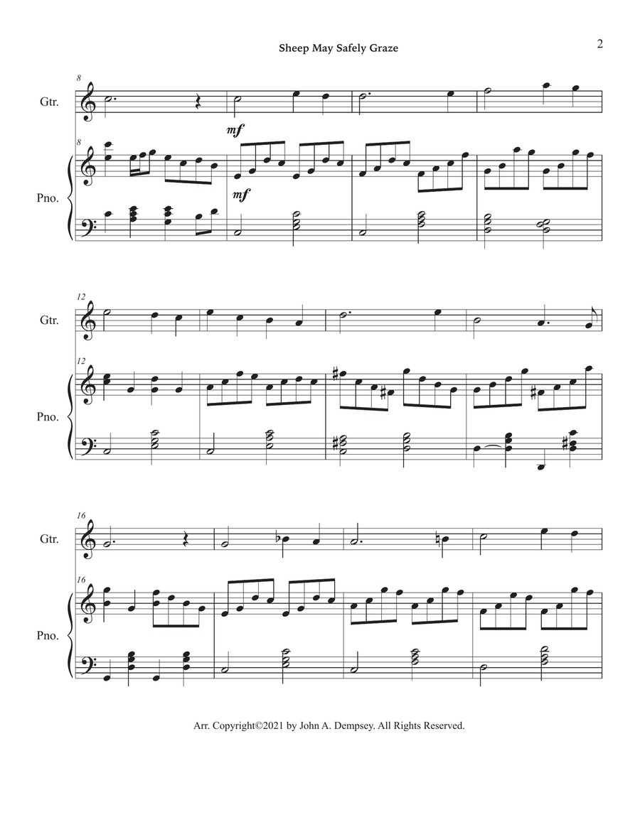 Sheep May Safely Graze (Bach): Guitar and Piano Acoustic Guitar scores gallery preview page 6