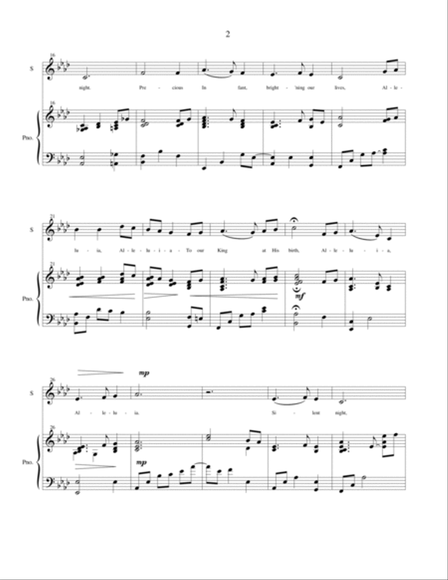 Alleluia (Silent Night) - vocal solo or duet for alto voice with piano accompaniment Alto Voice scores gallery preview page 3