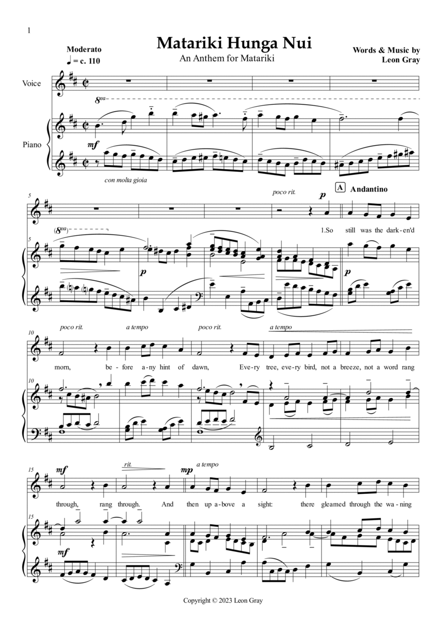 Matariki Hunga Nui Piano, Vocal, Guitar scores gallery preview page 1