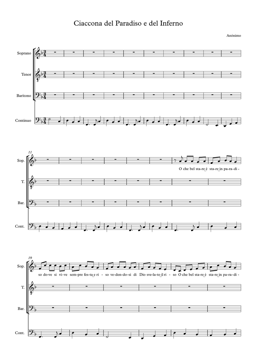 Ciaccona di Paradiso e dell'inferno Vocal Duet scores gallery preview page 1