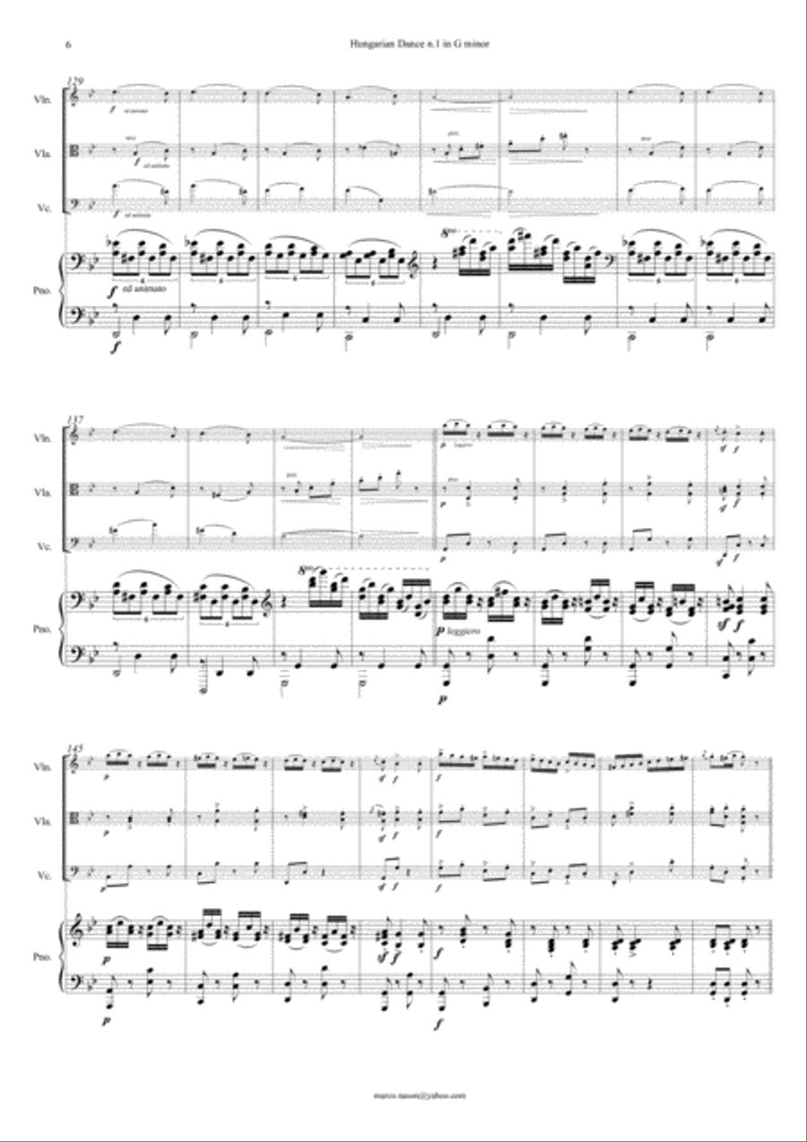 Brahms - Hungarian Dance n.1 in G minor for Piano Quartet Piano Quartet scores gallery preview page 6