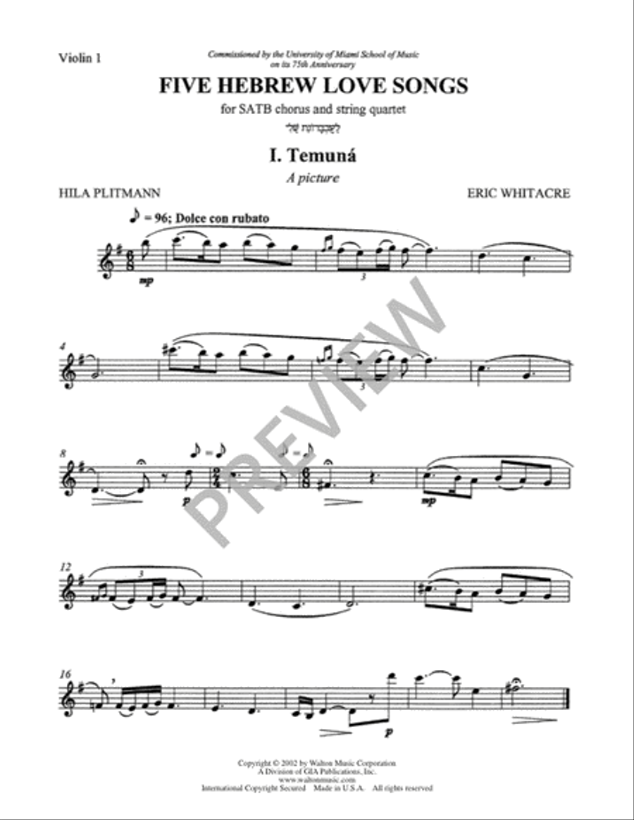 Five Hebrew Love Songs (String Parts) Choir scores gallery preview page 3