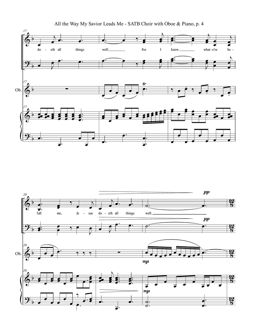 ALL THE WAY MY SAVIOR LEADS ME (SATB Choir with Oboe & Piano - Octavo plus Oboe & Choir Part include 4-Part scores gallery preview page 5