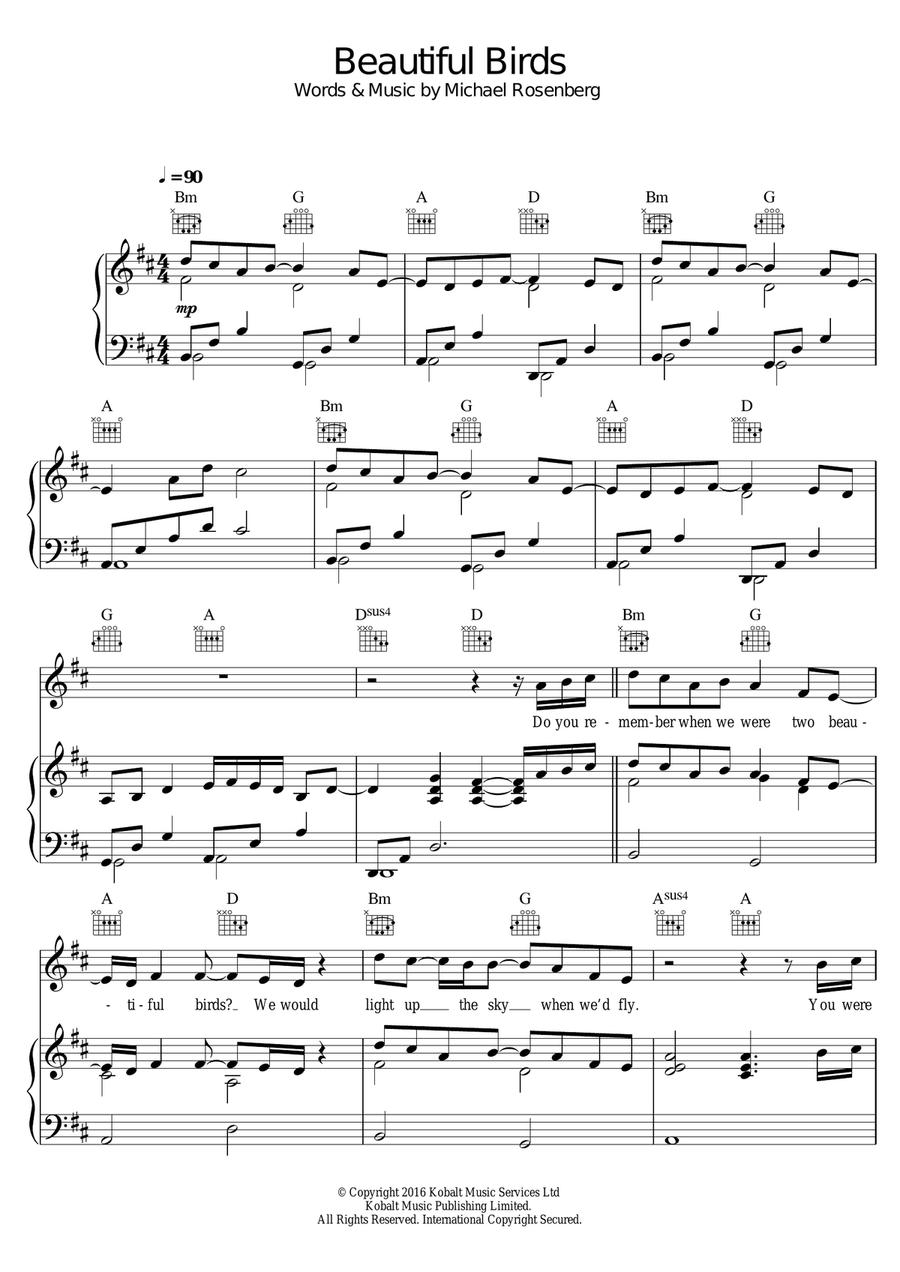 Beautiful Birds Piano, Vocal scores gallery preview page 1