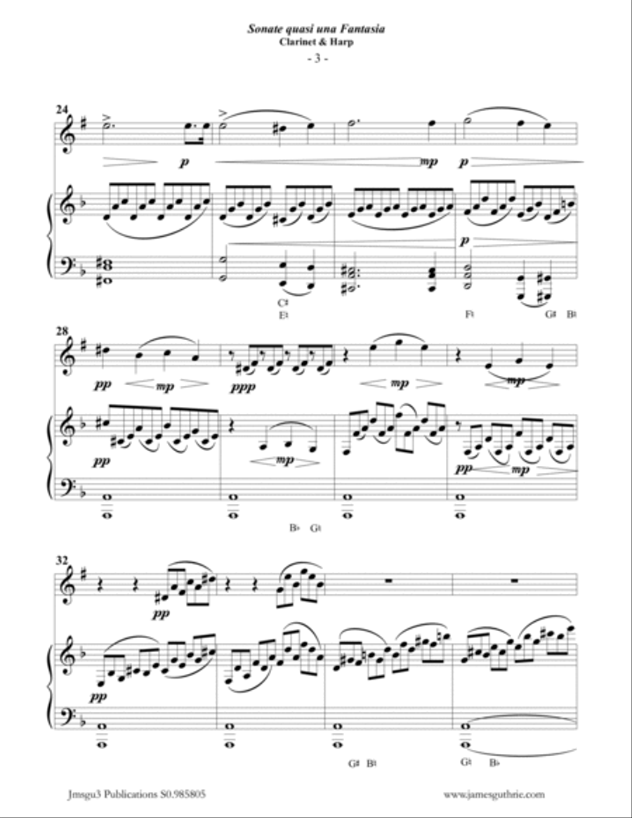 Beethoven: Adagio from the Moonlight Sonata for Clarinet & Harp Clarinet scores gallery preview page 3
