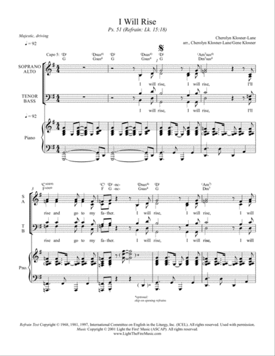 I Will Rise (Ps. 51) [Octavo - Complete Package] 4-Part scores gallery preview page 3