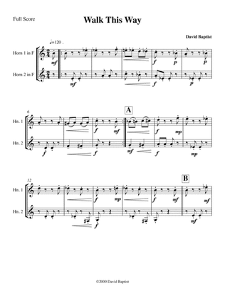 Walk This Way for French Horn Duet