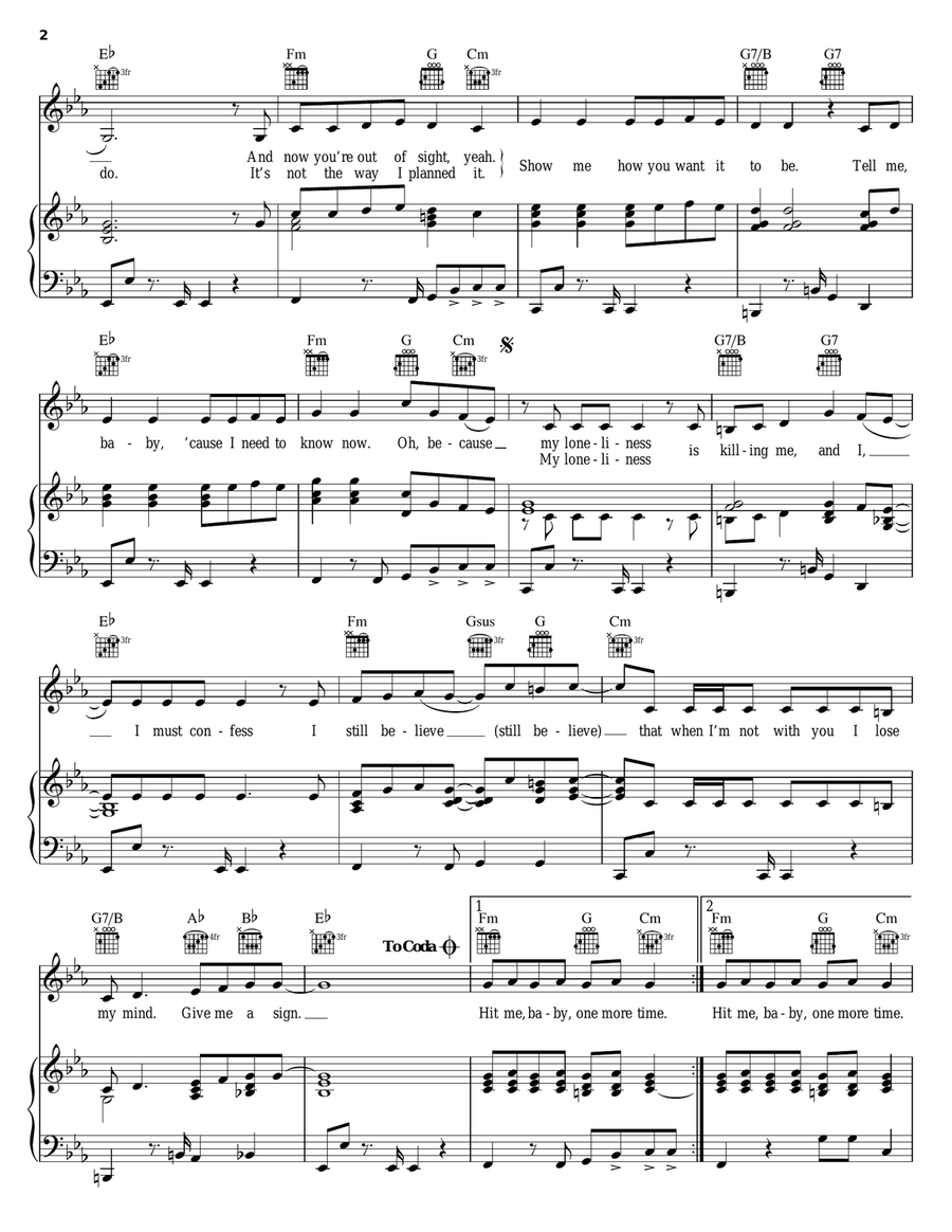 ...Baby One More Time Piano, Vocal, Guitar scores gallery preview page 2
