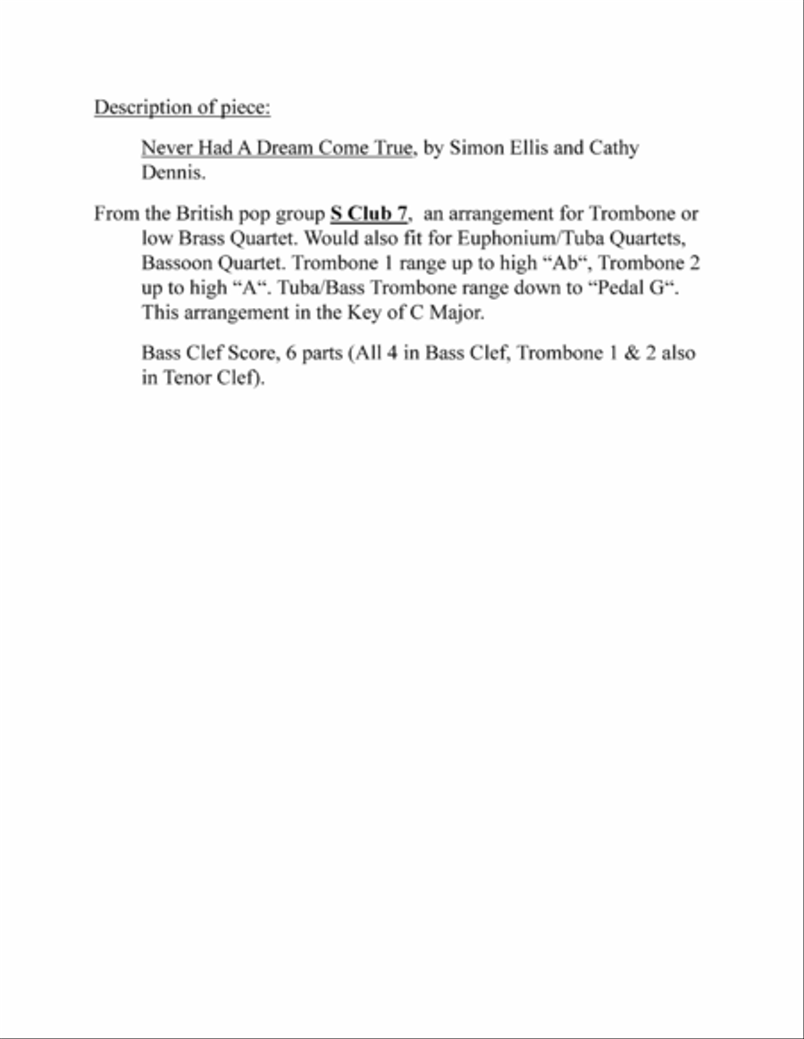Never Had A Dream Come True Brass Quartet scores gallery preview page 2