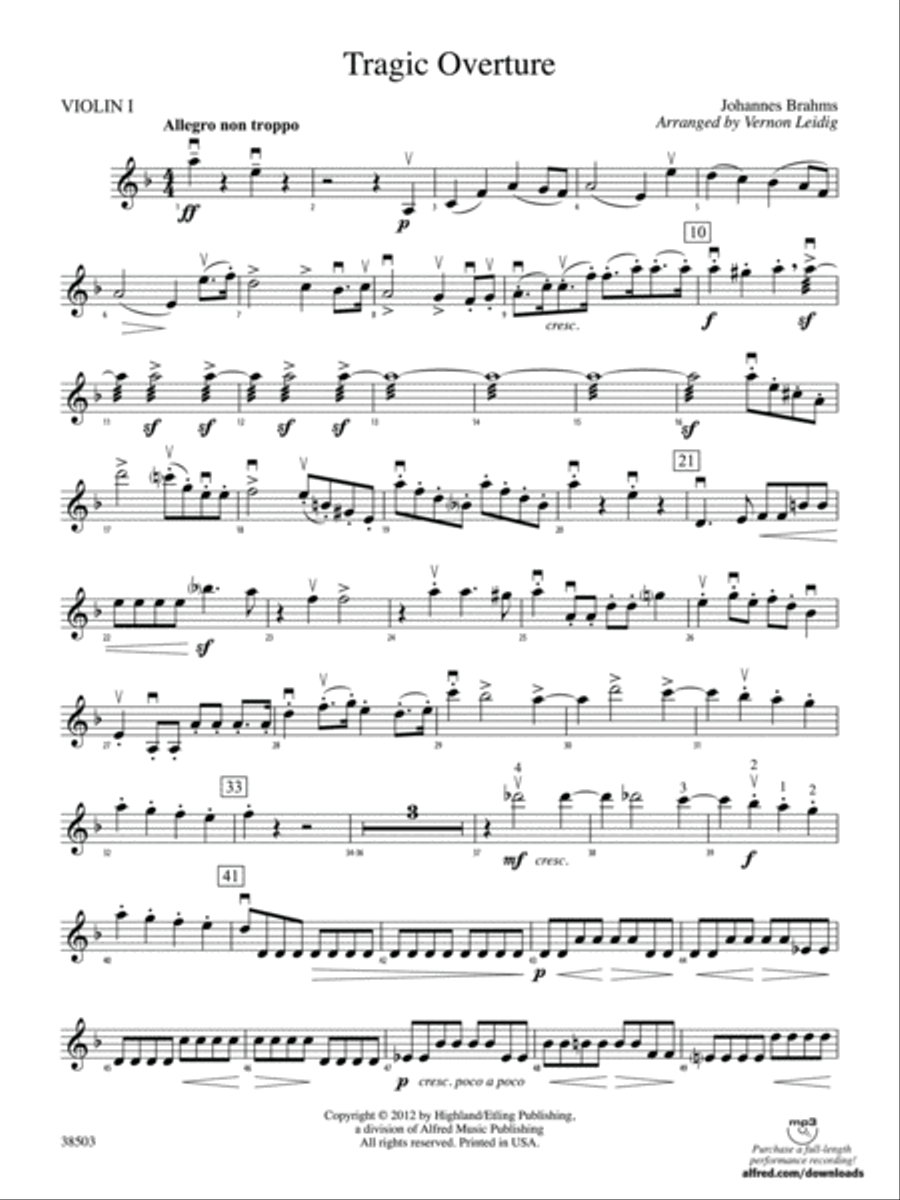 Tragic Overture: 1st Violin Full Orchestra scores gallery preview page 1