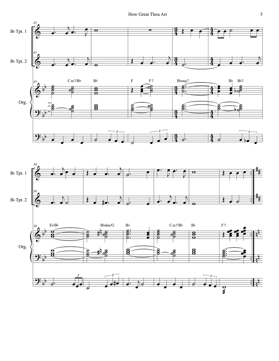 How Great Thou Art (Duet for Bb-Trumpet - Organ Accompaniment) Trumpet Duet scores gallery preview page 6