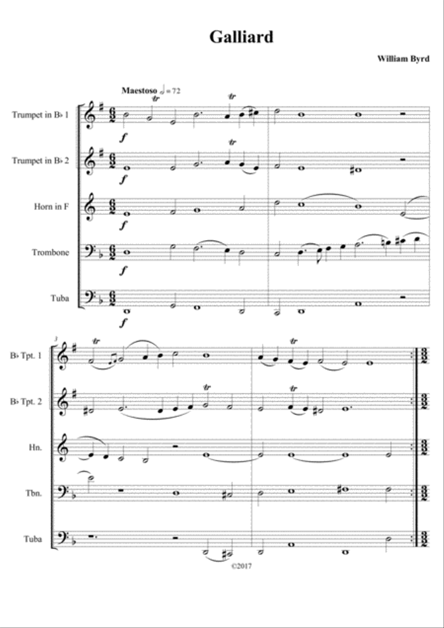 Wm. BYRD- in D minor for Brass Quintet Brass Quintet scores gallery preview page 1